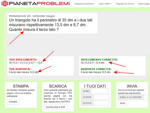 la pagina con il testo del problema in alto